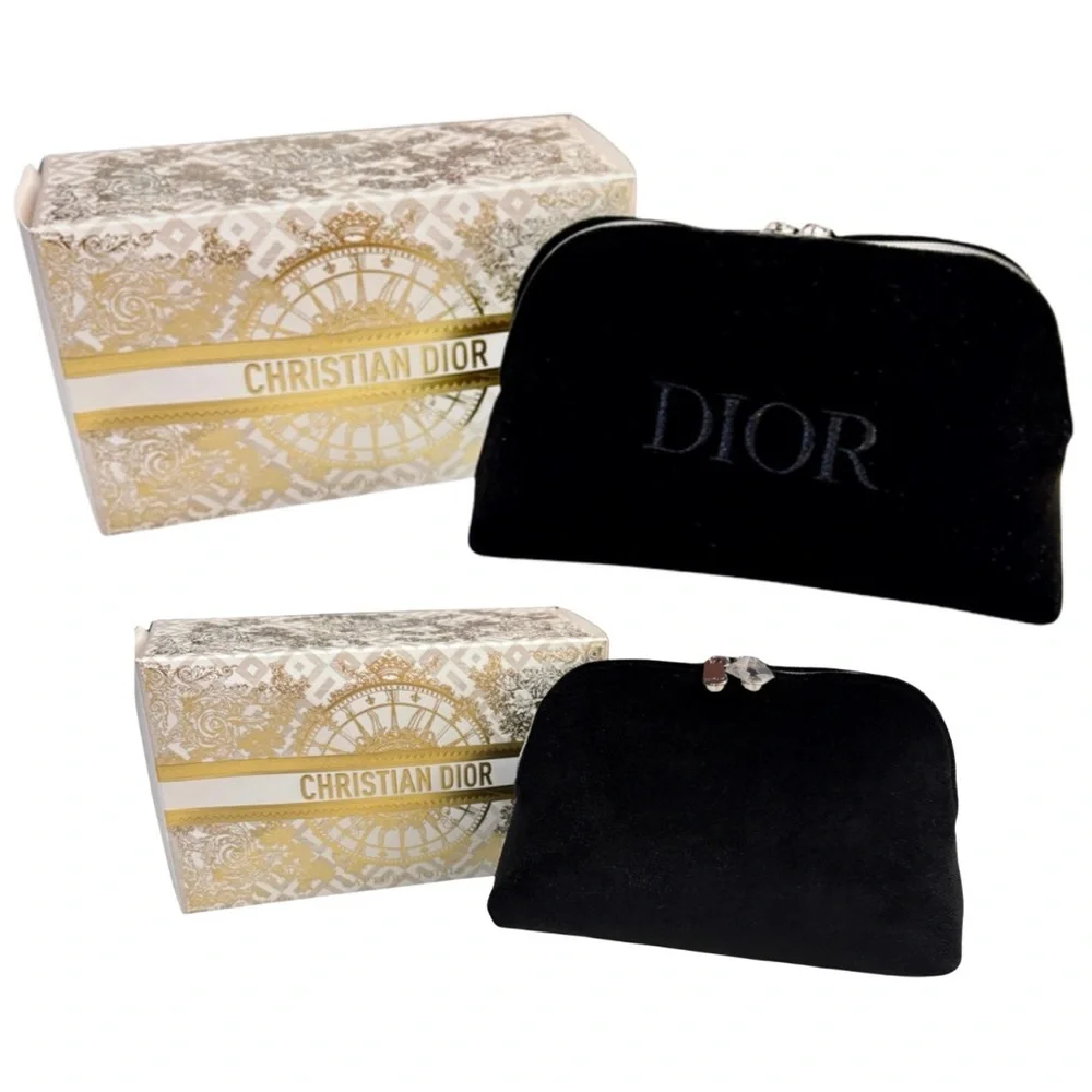 DIOR Black Velvet Makeup Pouch w/Box, EUC